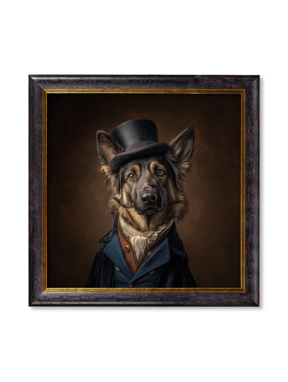 Count Von Shepherd – Gentleman German Shepherd Oxford Square Frame detail – Leya Buster Interiors