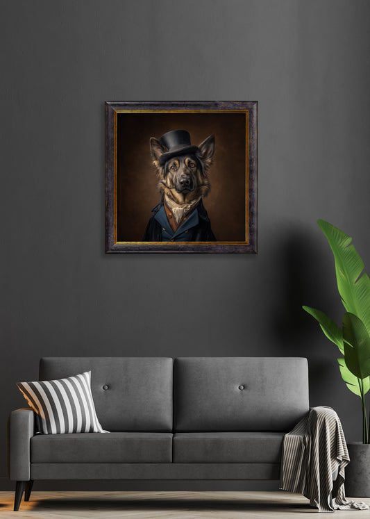Count Von Shepherd – Gentleman German Shepherd Oxford Square Frame – fine home fragrance at Leya Buster Interiors