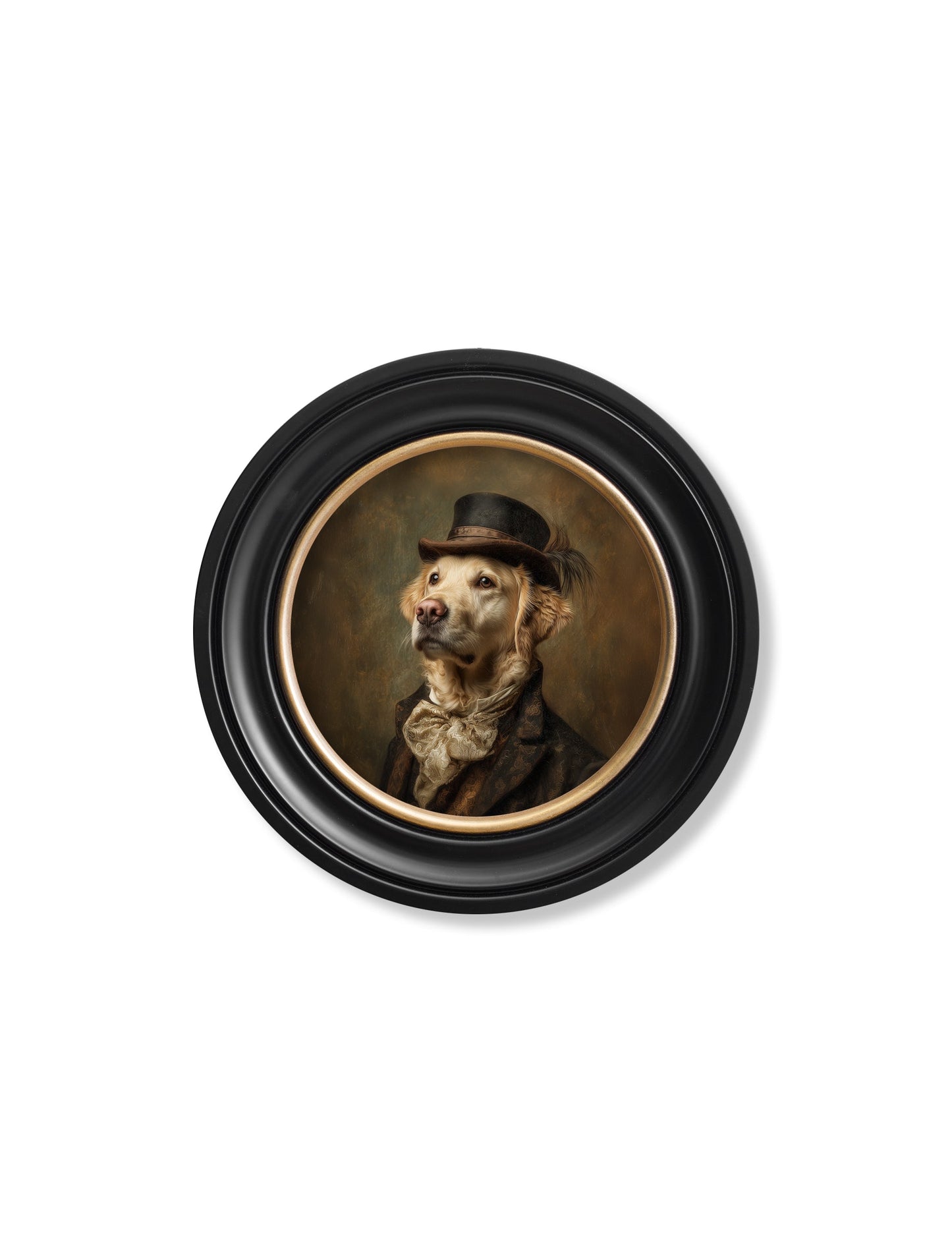 Lord Goldpaw – Gentleman Golden Labrador Oxford Round Frame styled view – Leya Buster Interiors