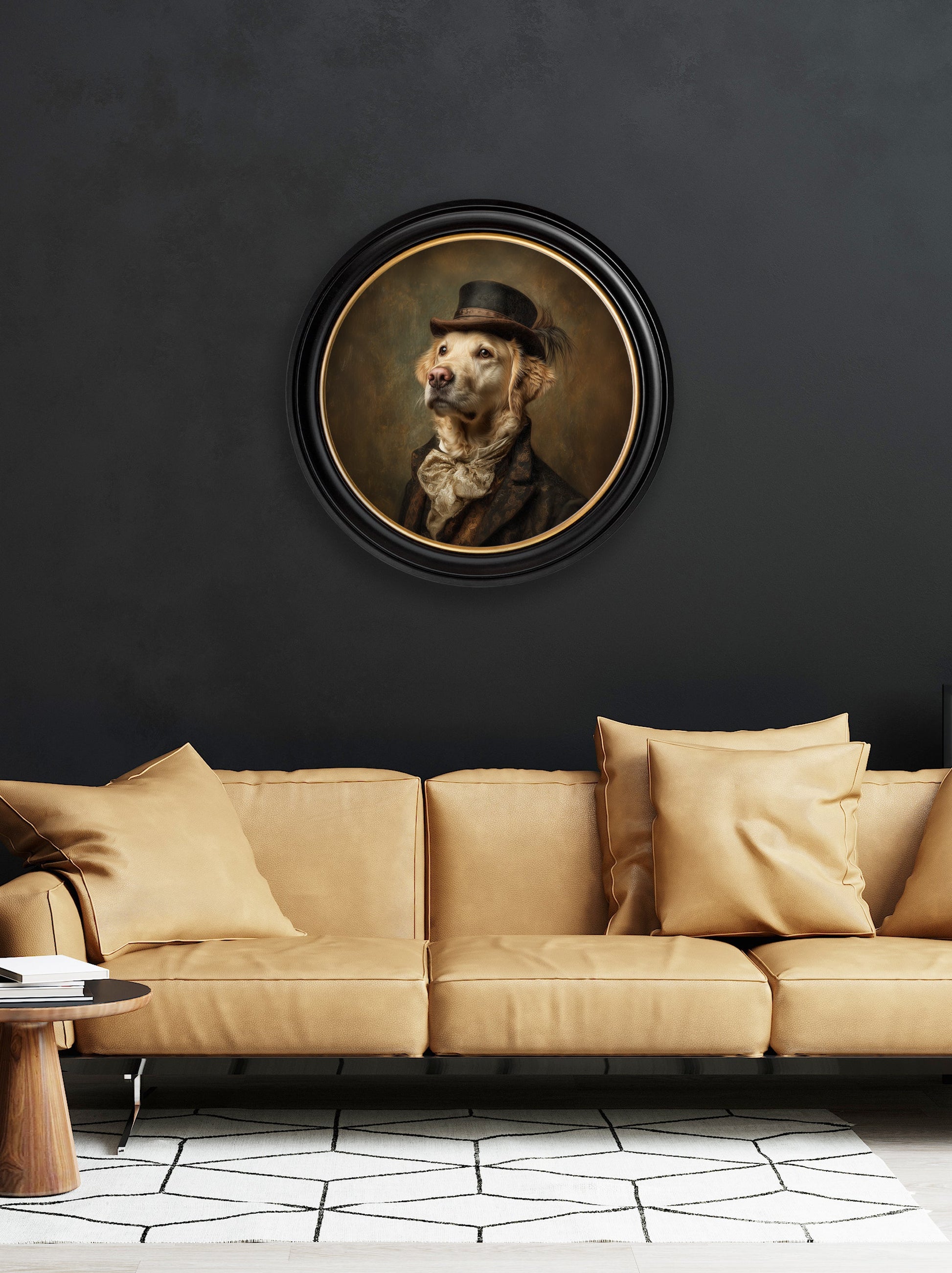 Lord Goldpaw – Gentleman Golden Labrador Oxford Round Frame – fine home fragrance at Leya Buster Interiors
