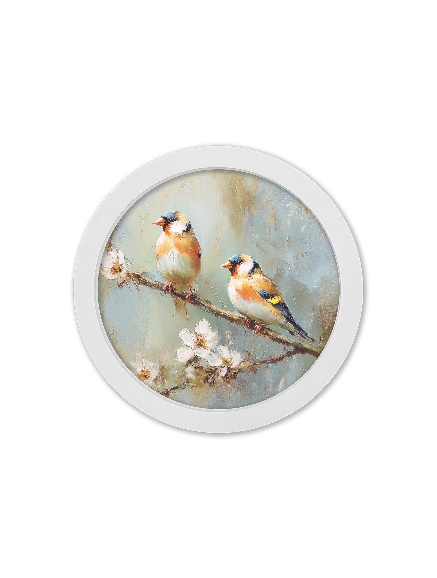 Garden Birds – 30cm White Round Box Frame styled view – Leya Buster Interiors