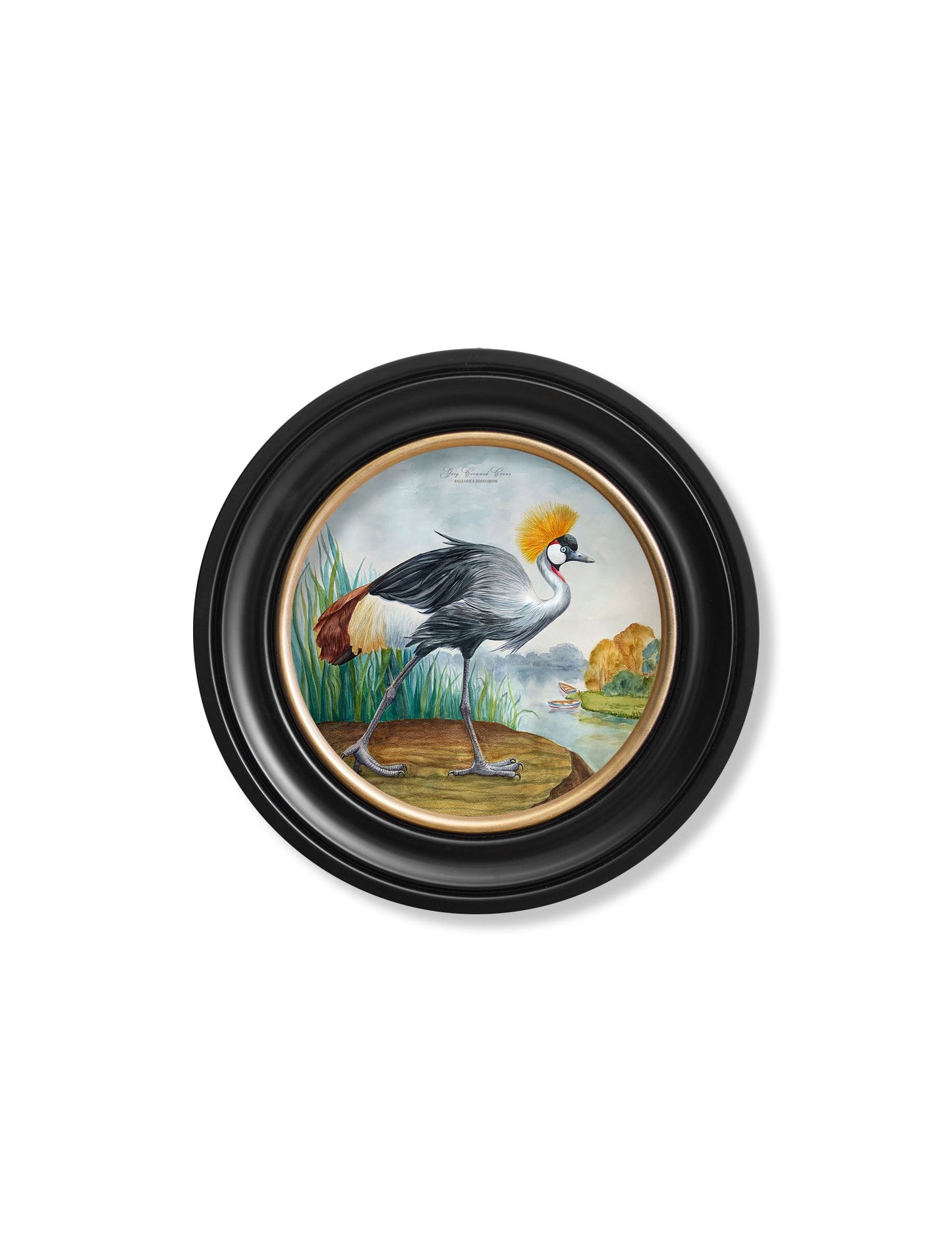 Audubon Style Cranes in Round Frames styled view – Leya Buster Interiors