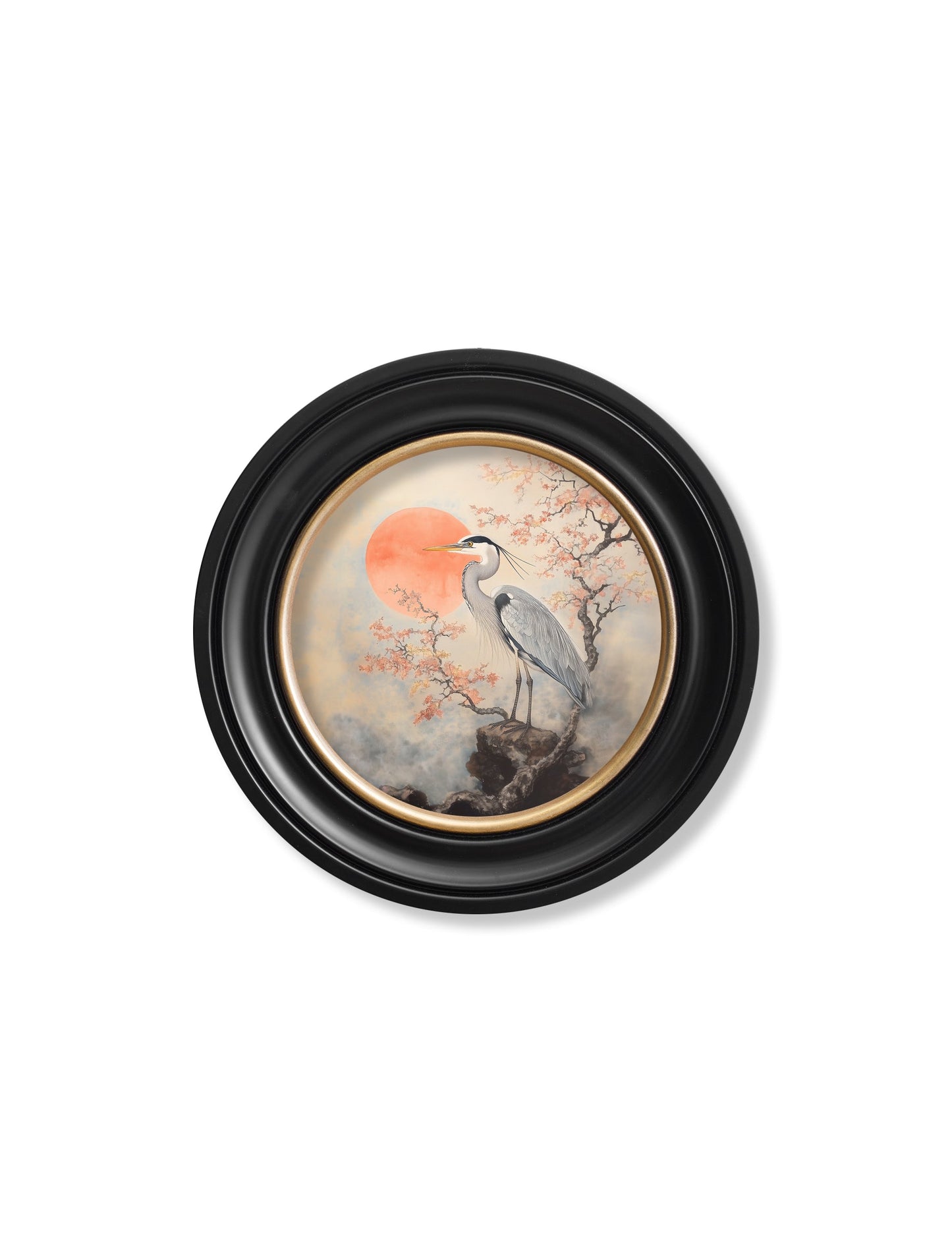Japanese Twin Herons – Oxford Round Frame styled view – Leya Buster Interiors