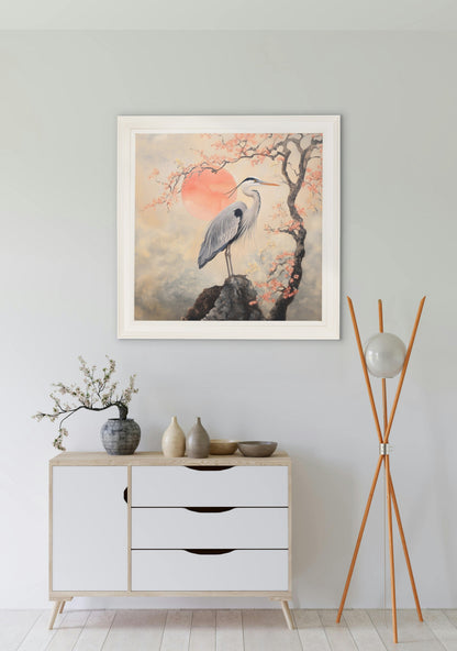 Japanese Twin Herons – Cream Hurstwood Square Frame styled view – Leya Buster Interiors