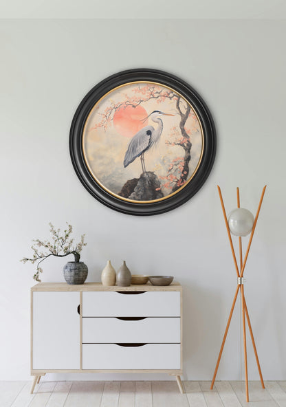 Japanese Twin Herons – Oxford Round Frame styled view – Leya Buster Interiors
