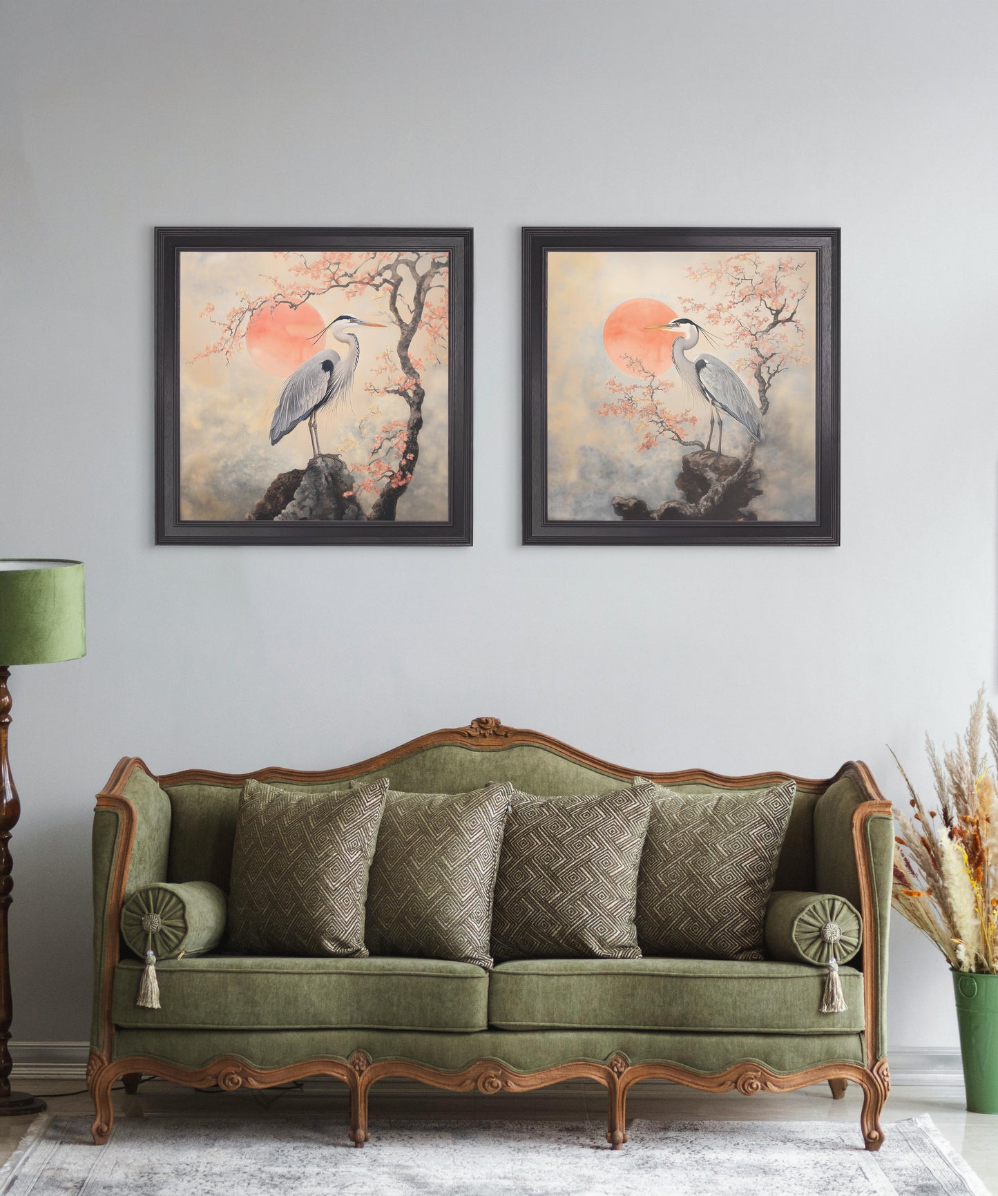 Japanese Twin Herons – Black Hurstwood Square Frame – framed wall art at Leya Buster Interiors