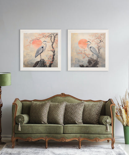 Japanese Twin Herons – Cream Hurstwood Square Frame – framed wall art at Leya Buster Interiors