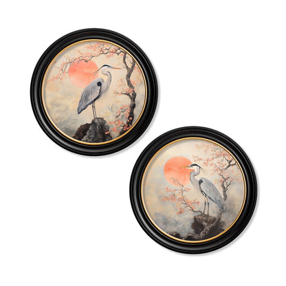 Japanese Twin Herons – Oxford Round Frame detail – Leya Buster Interiors