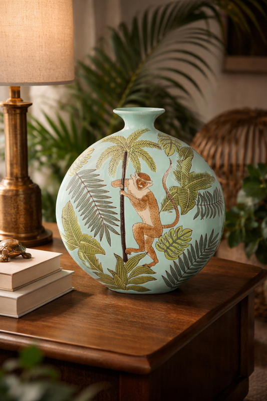 Monkey In The Jungle Blue Vase