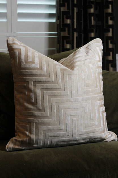 Ivory Amaze Velvet Cut Cushion – Large – decorative cushion at Leya Buster Interiors