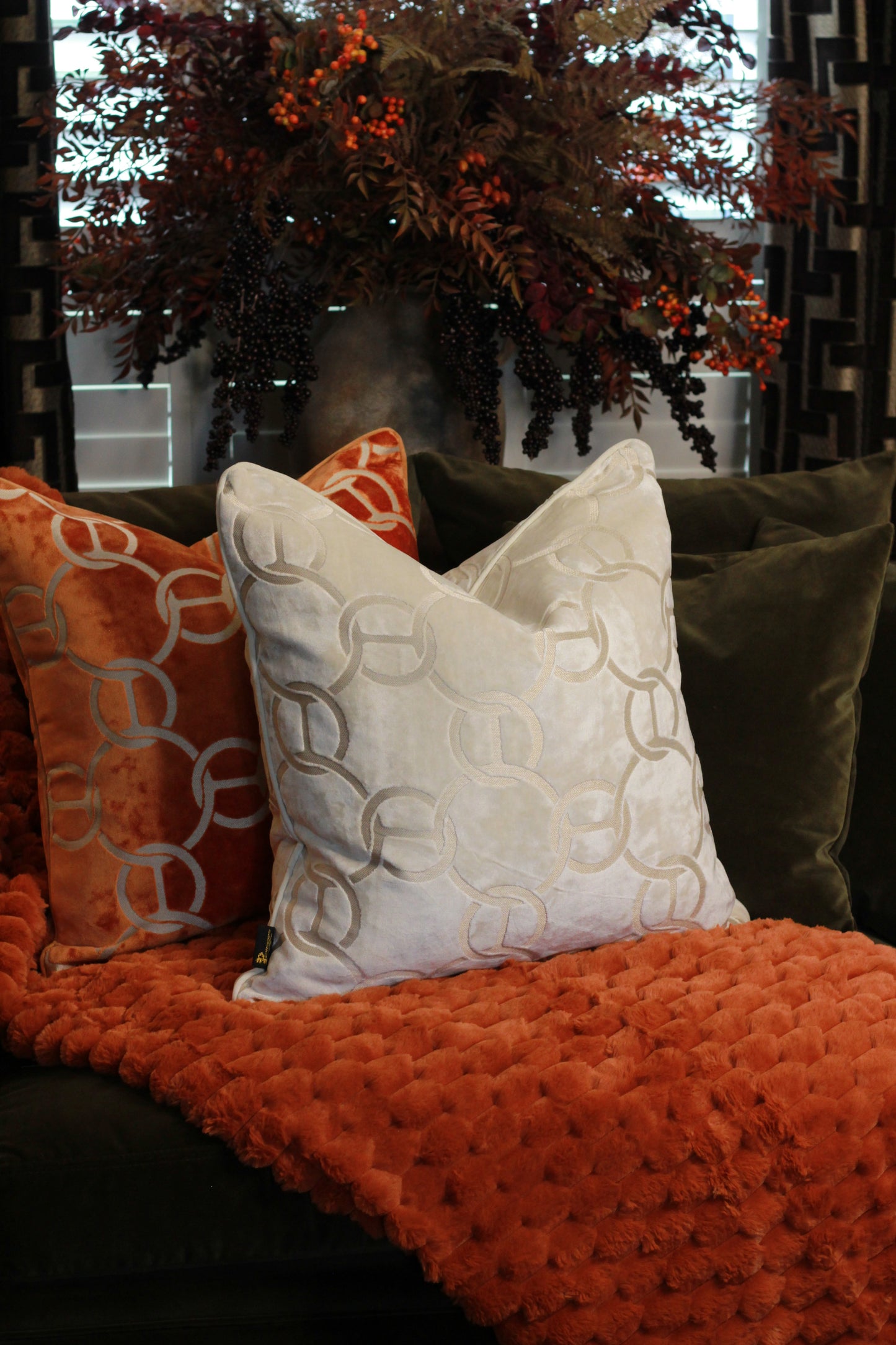 Hooked Velvet Cushion Ivory