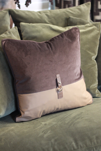 Buckle Cushion – Chocolate styled view – Leya Buster Interiors