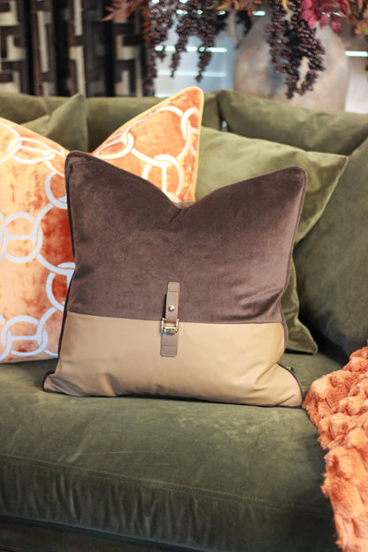 Buckle Cushion – Chocolate – decorative cushion at Leya Buster Interiors