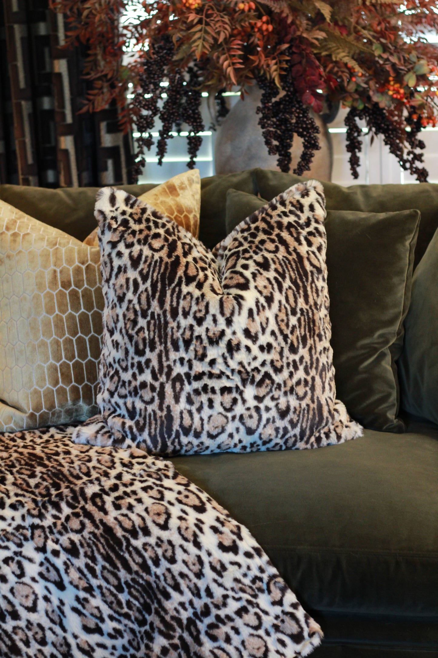 Eartha Leopard Print Faux Fur Cushion