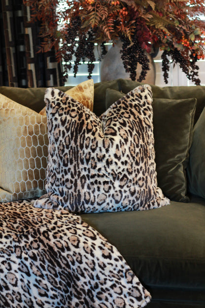 Eartha Leopard Print Faux Fur Cushion detail – Leya Buster Interiors