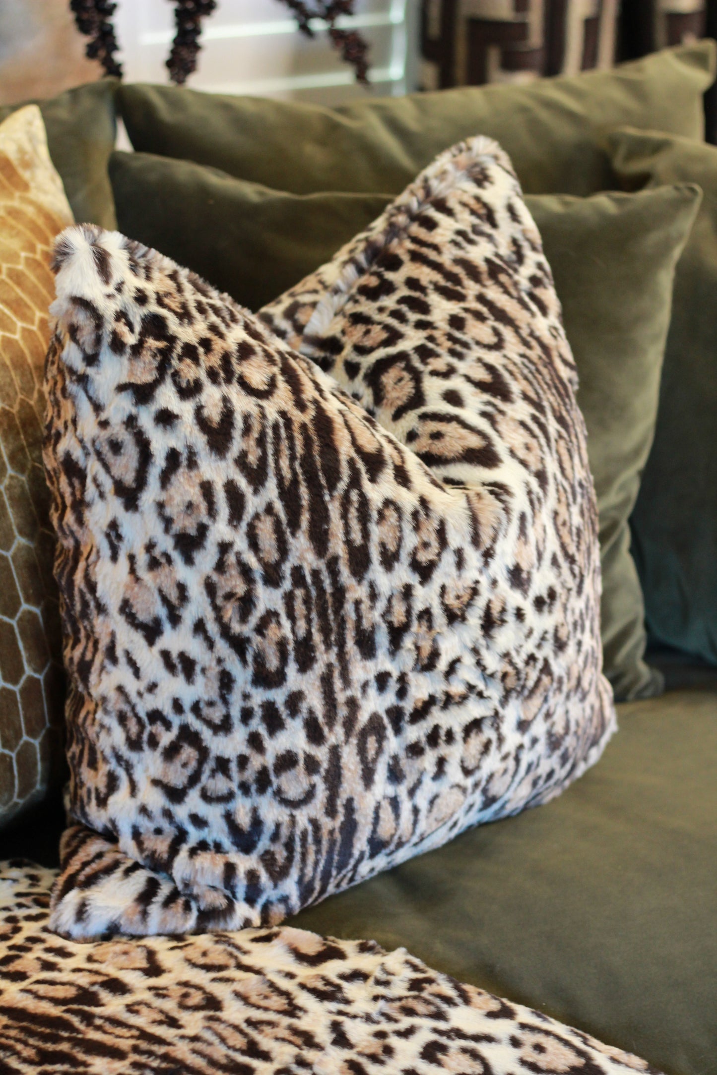Eartha Leopard Print Faux Fur Cushion