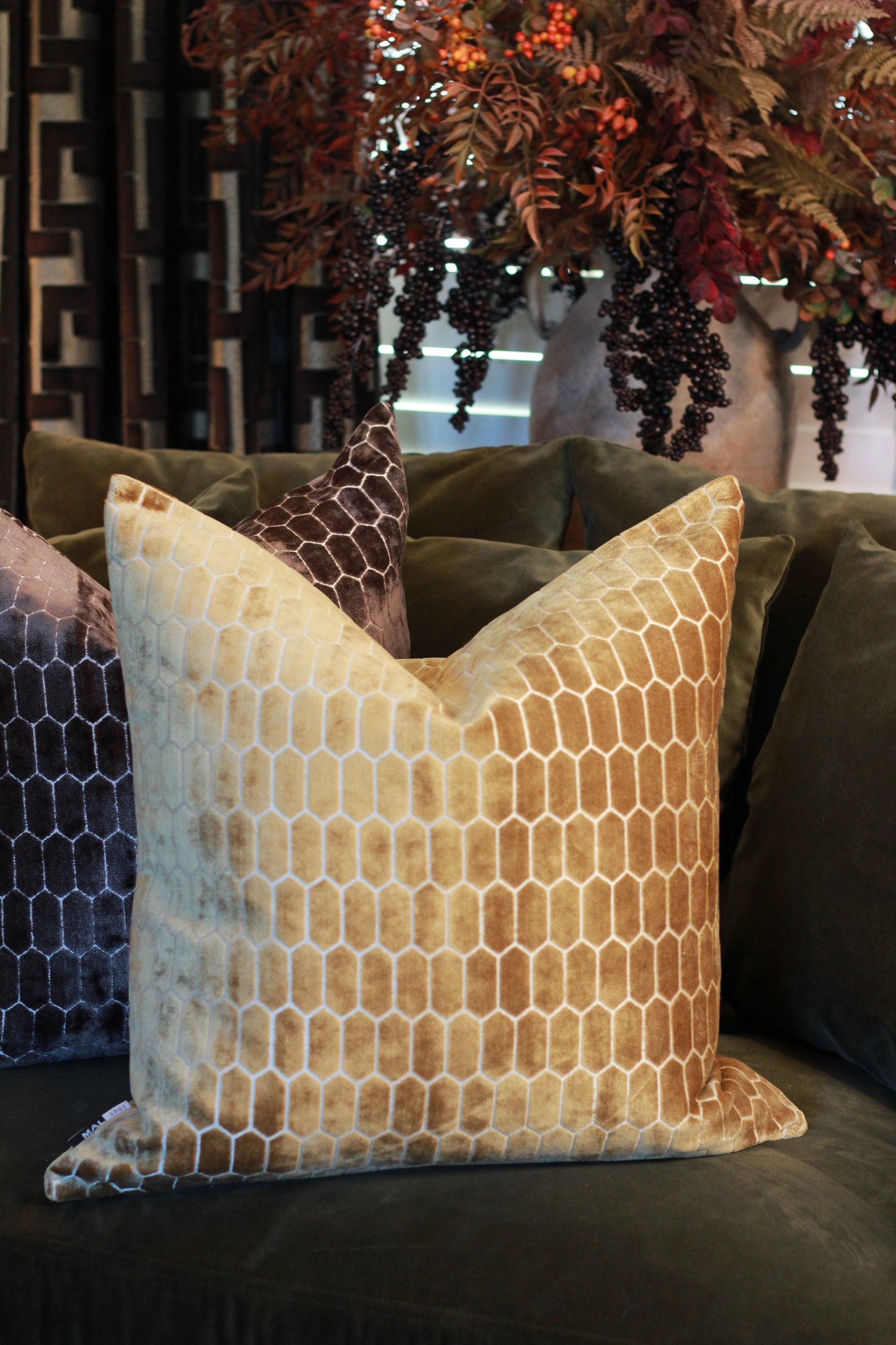 Sinclair Honeycomb Cushion – Whiskey Velvet