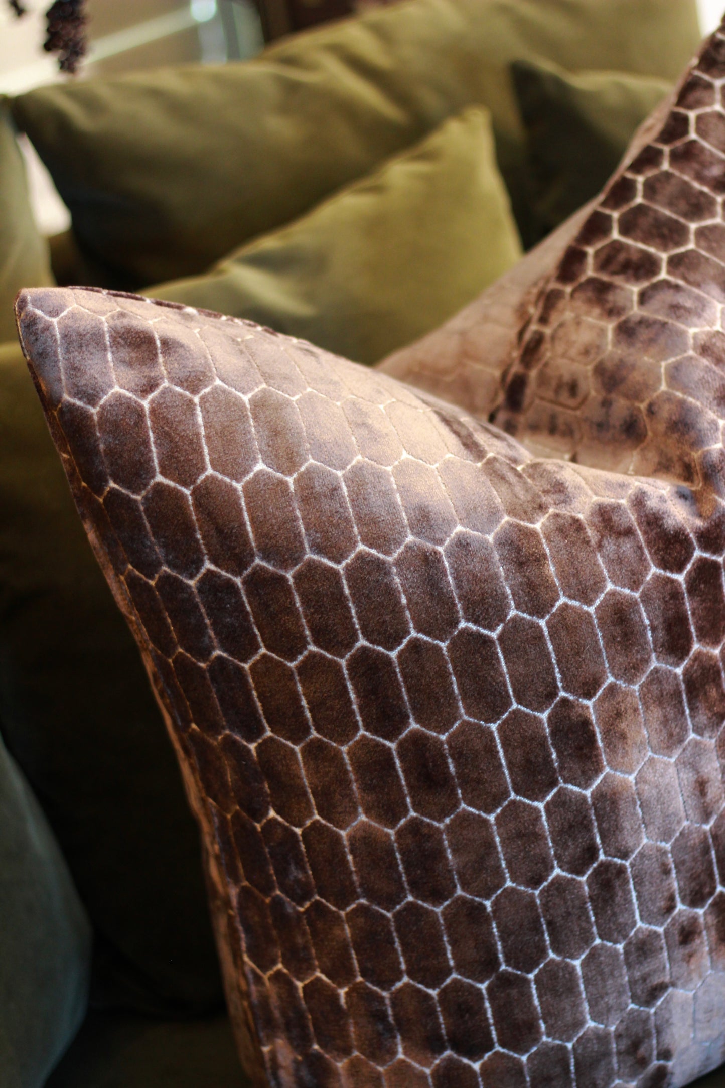 Sinclair Honeycomb Cushion – Chocolate Velvet