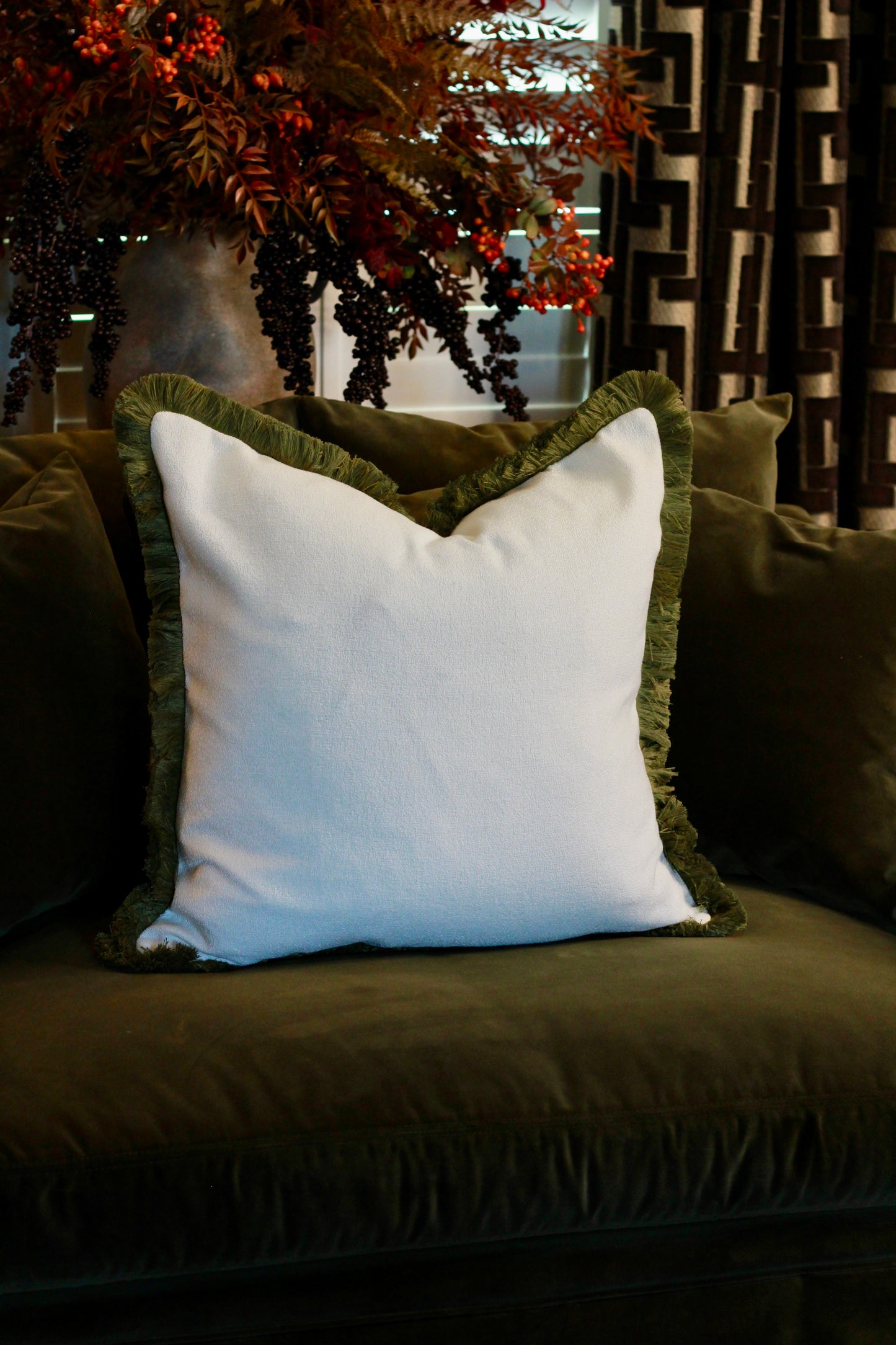 The Beaumont Cushion – Olive Fringe
