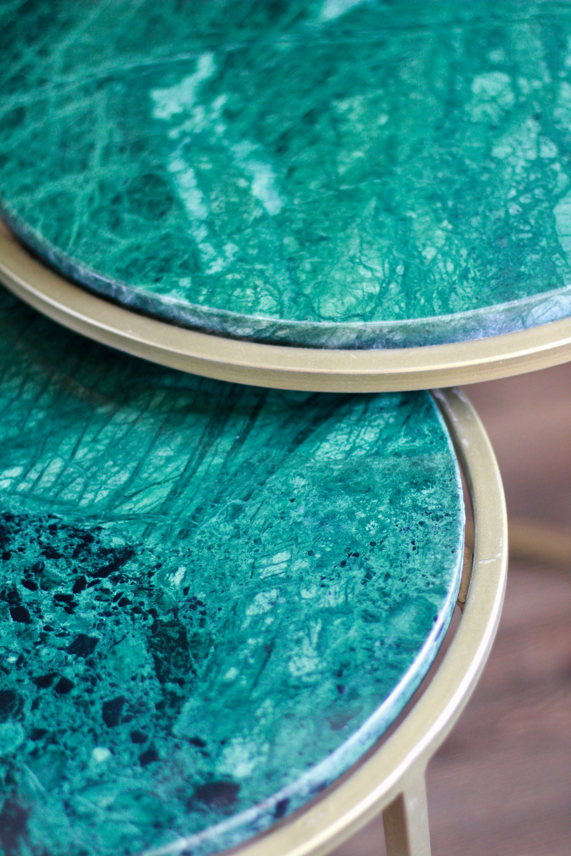Forest Green Rajasthani Marble Nest of Side Tables detail – Leya Buster Interiors