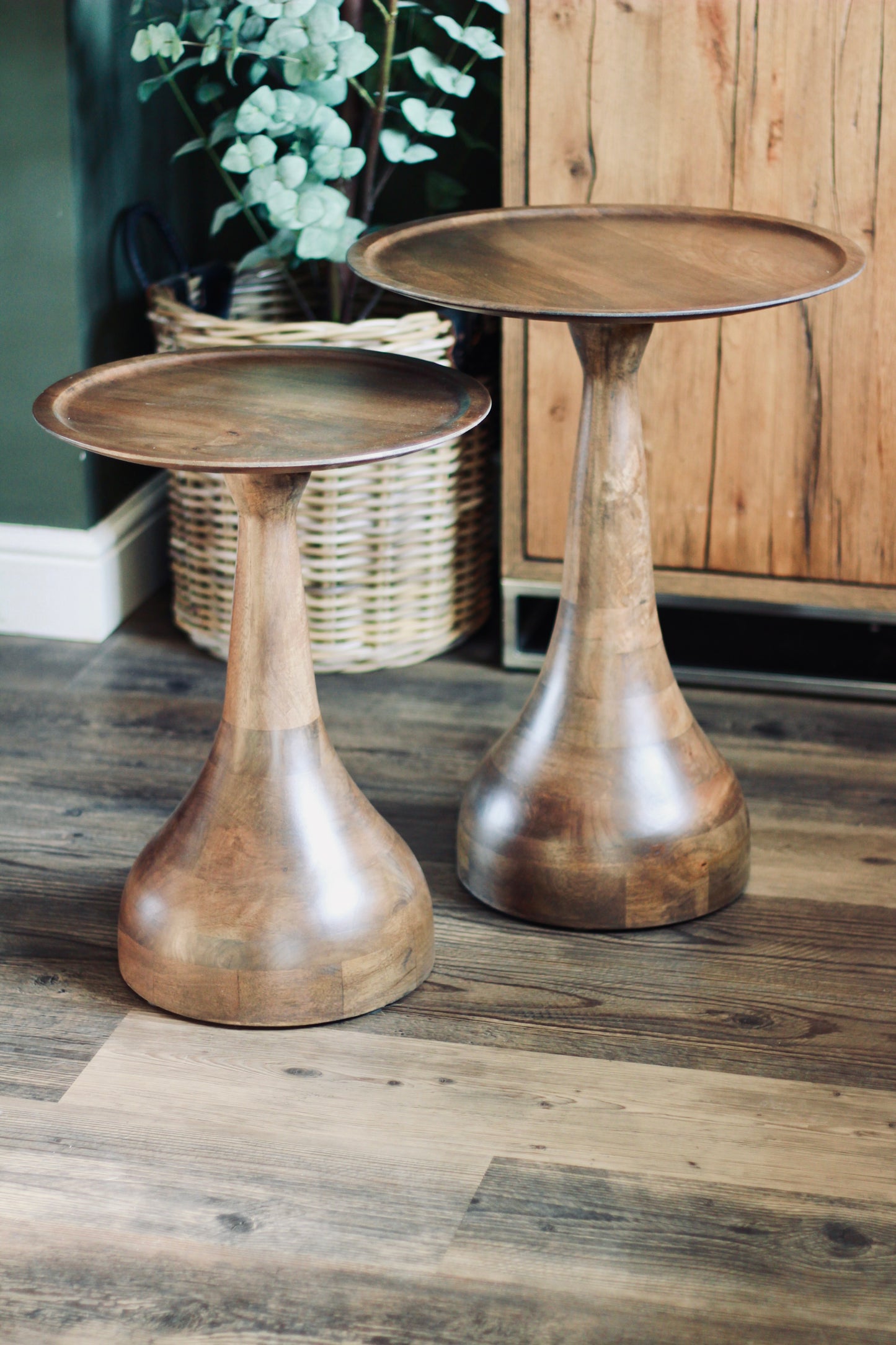 Large Mango Wood Pedestal Side Table styled view – Leya Buster Interiors