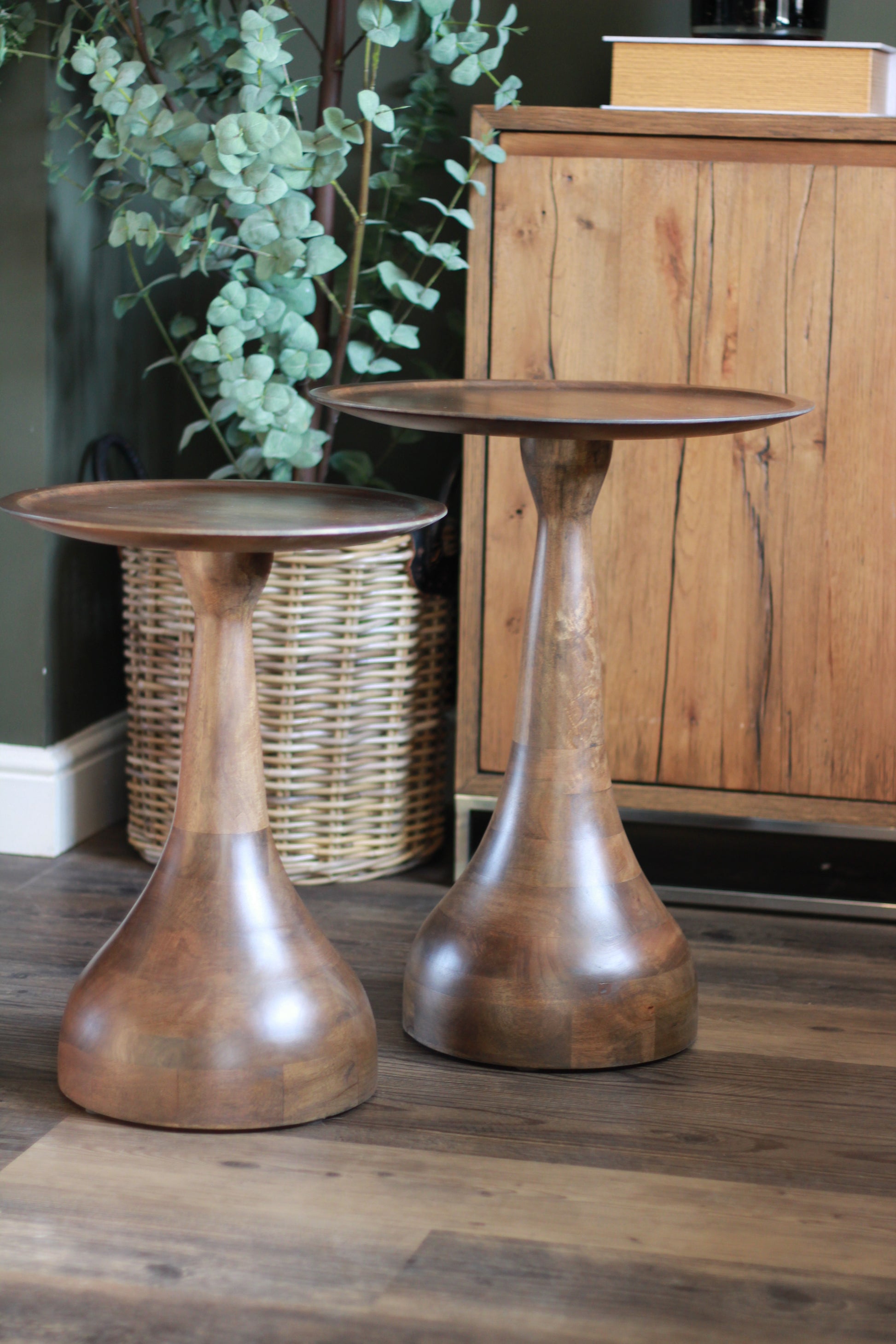 Large Mango Wood Pedestal Side Table styled view – Leya Buster Interiors