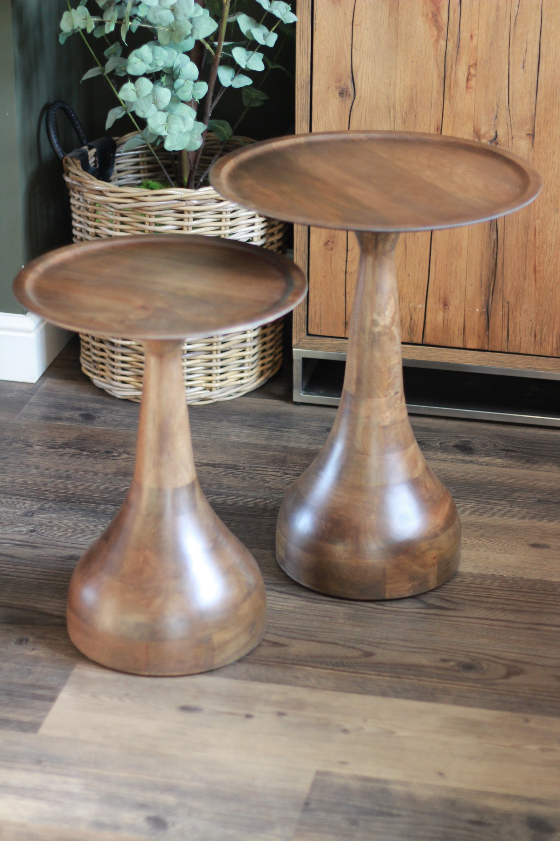 Large Mango Wood Pedestal Side Table styled view – Leya Buster Interiors