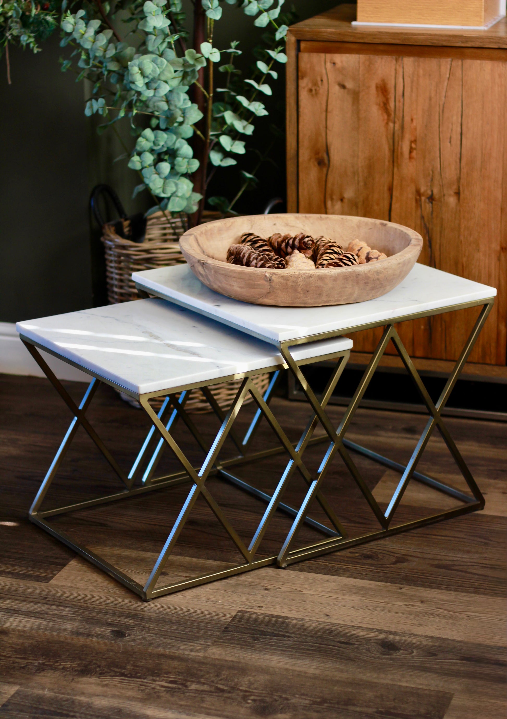 White Rajasthani Marble Nest of Tables styled view – Leya Buster Interiors