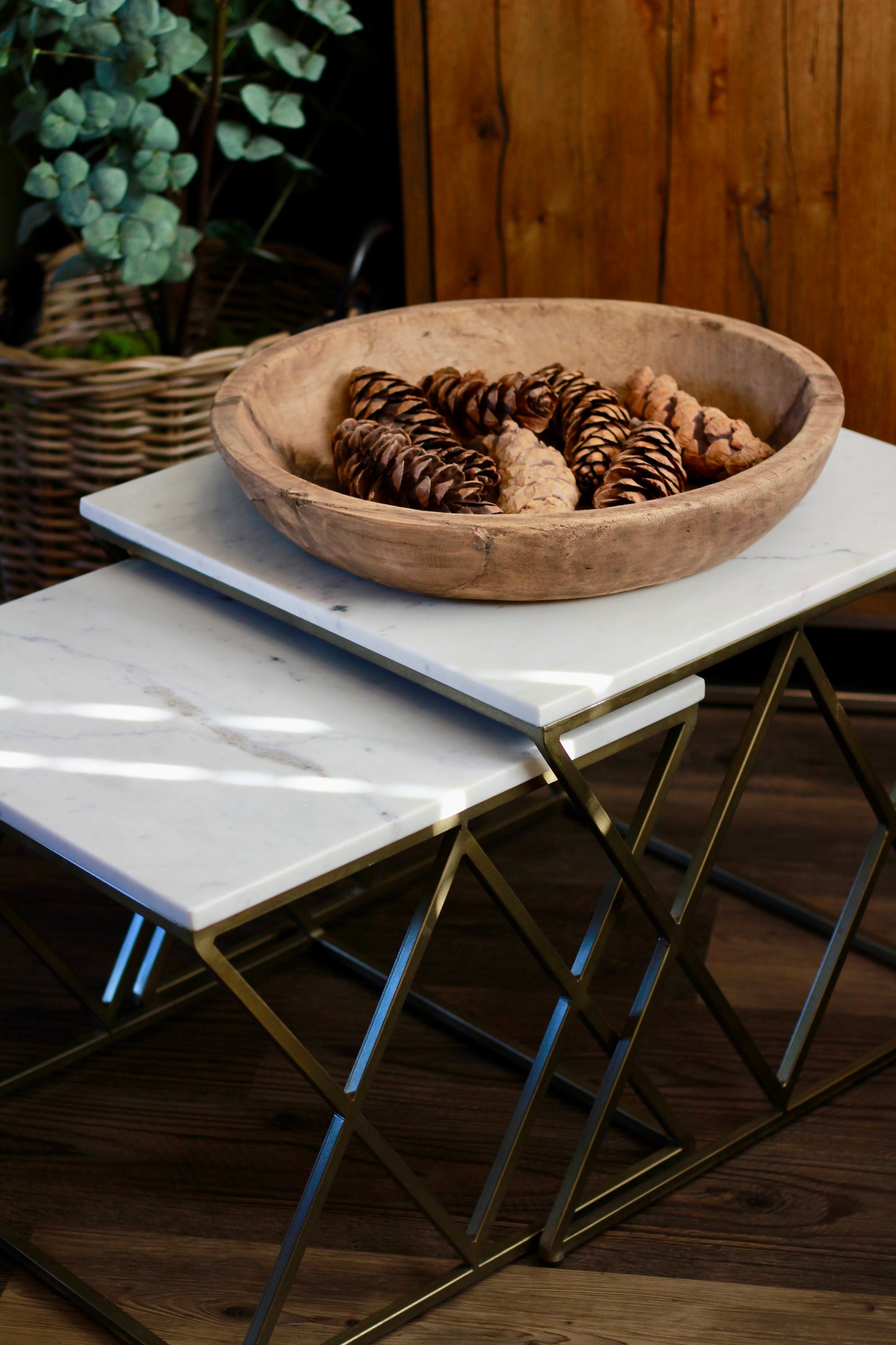 White Rajasthani Marble Nest of Tables styled view – Leya Buster Interiors