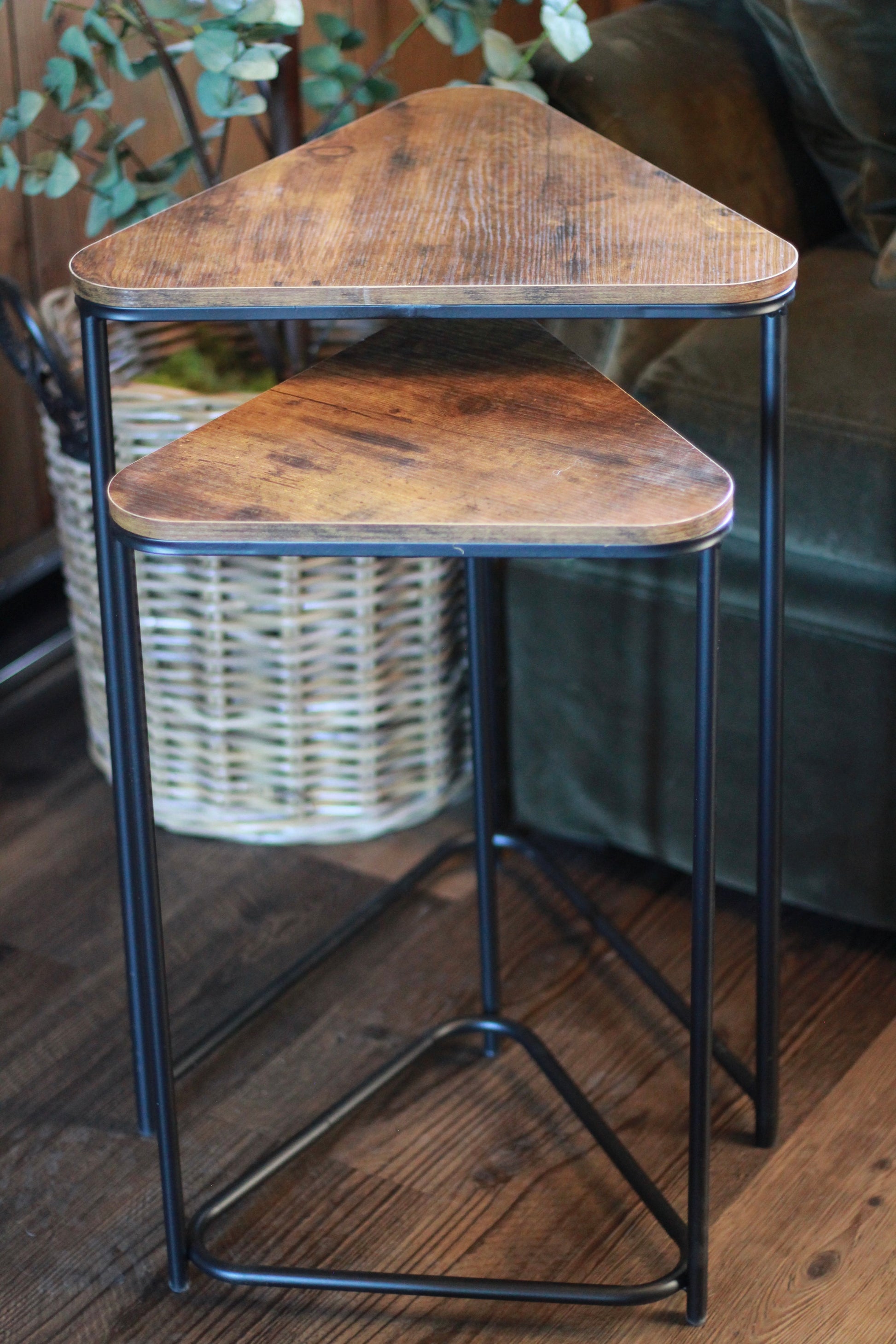 Set of 2 Wood Effect Nesting Side Tables | Black Metal Frame – side table at Leya Buster Interiors