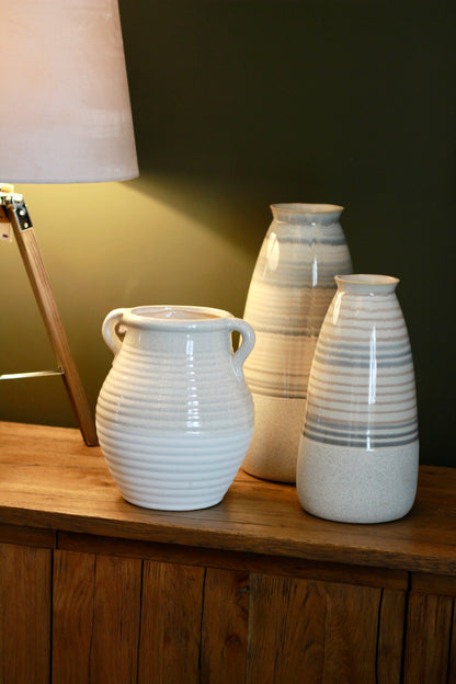 Neutral Ribbed Pot Vase detail – Leya Buster Interiors