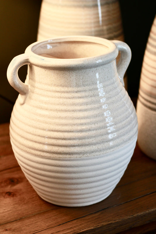 Neutral Ribbed Pot Vase – decorative vase at Leya Buster Interiors