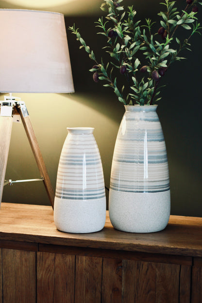 Beige Striped Ceramic Vase | Small & Large – decorative vase at Leya Buster Interiors