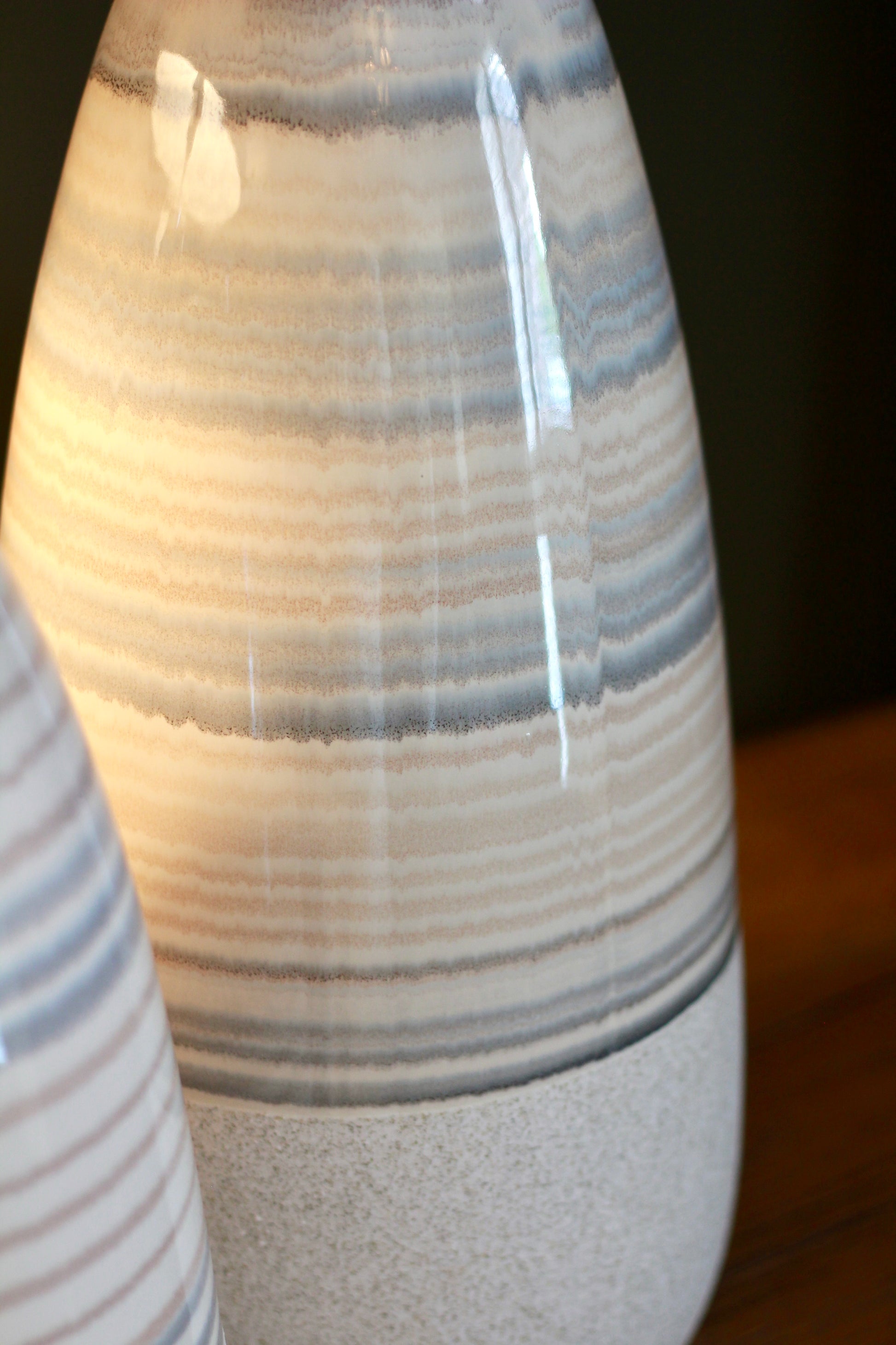 Beige Striped Ceramic Vase | Small & Large styled view – Leya Buster Interiors