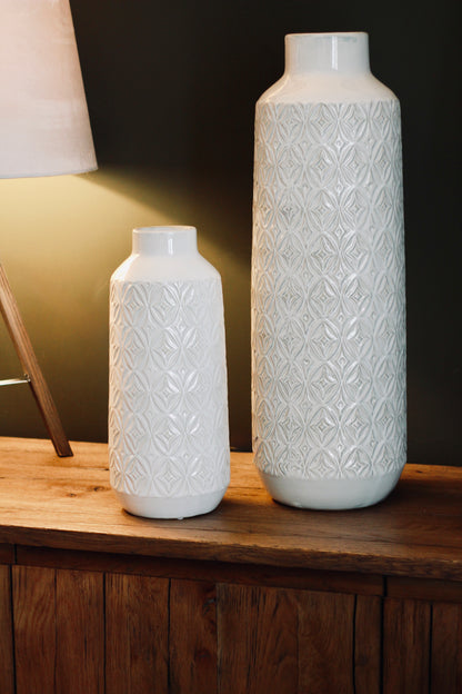 White Carved Ceramic Vase | Small & Large detail – Leya Buster Interiors