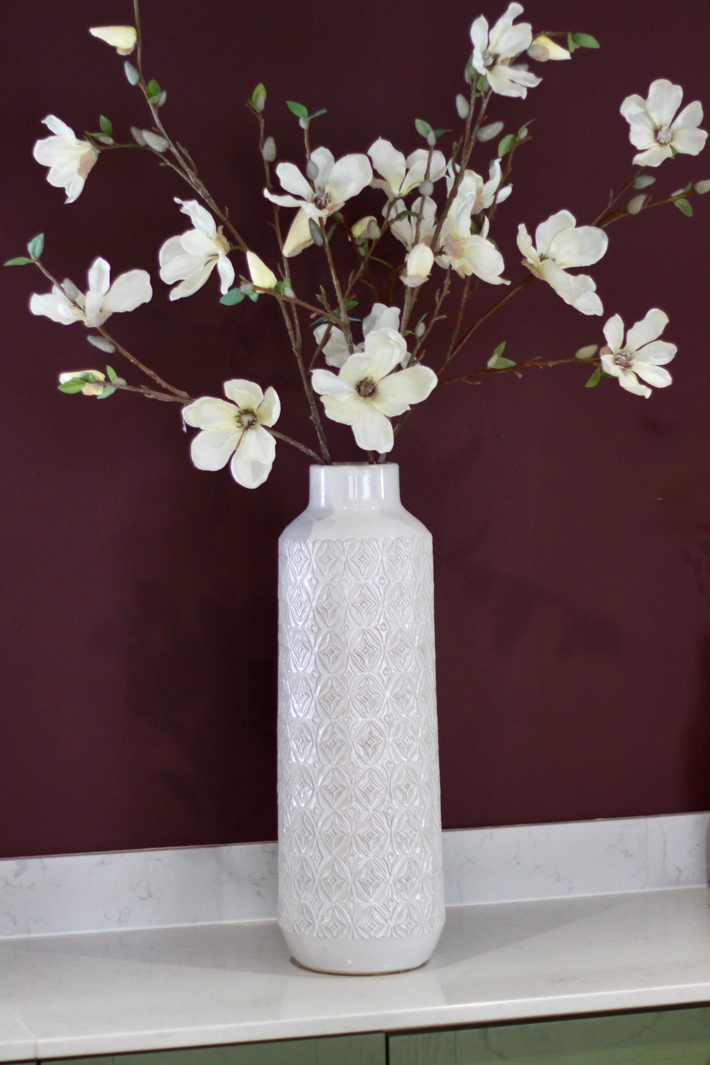 White Carved Ceramic Vase | Small & Large styled view – Leya Buster Interiors