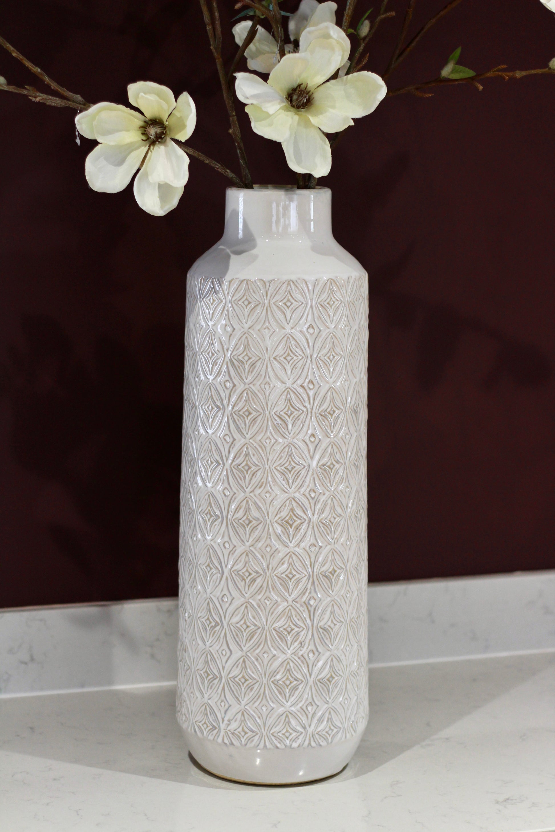 White Carved Ceramic Vase | Small & Large styled view – Leya Buster Interiors