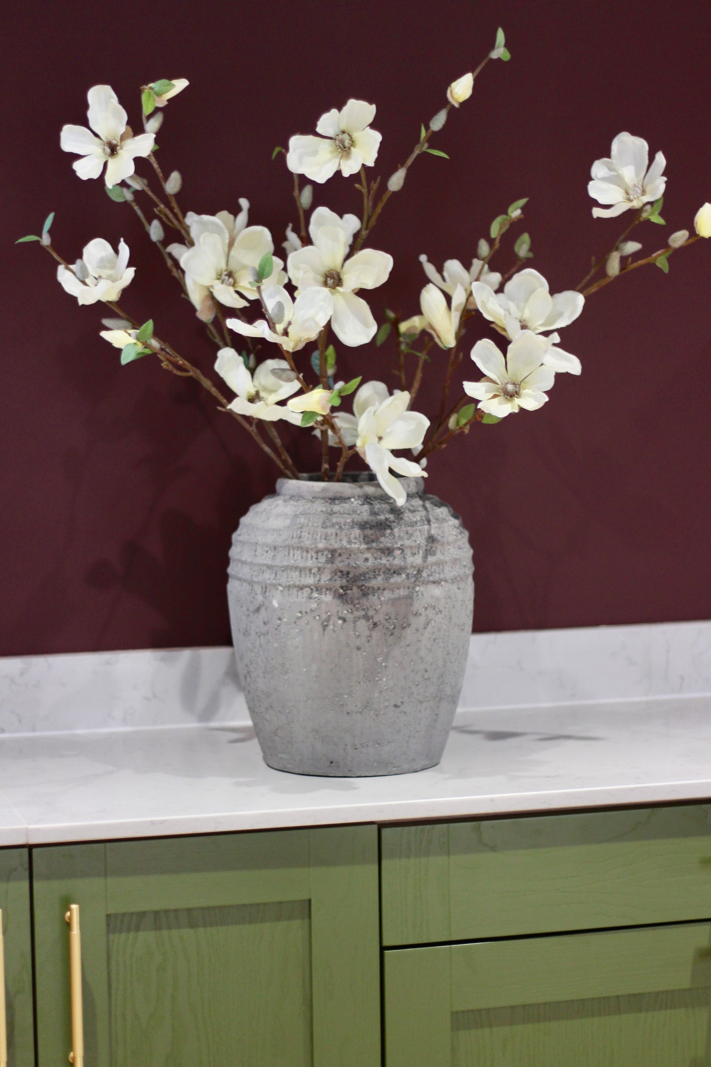 Antique Grey Terracotta Pot Vase styled view – Leya Buster Interiors