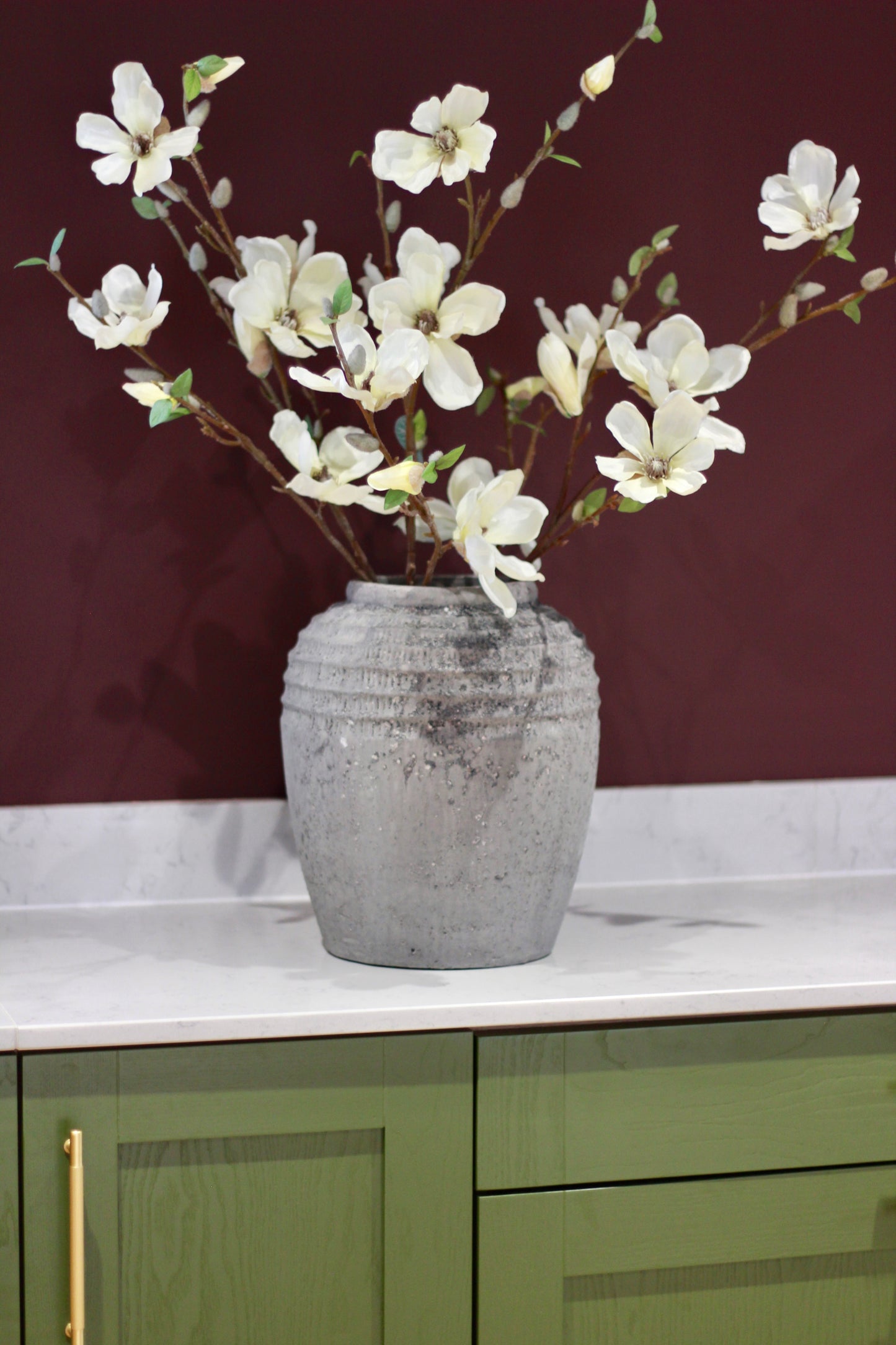 Antique Grey Terracotta Pot Vase styled view – Leya Buster Interiors