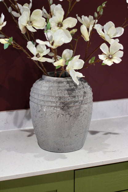 Antique Grey Terracotta Pot Vase styled view – Leya Buster Interiors