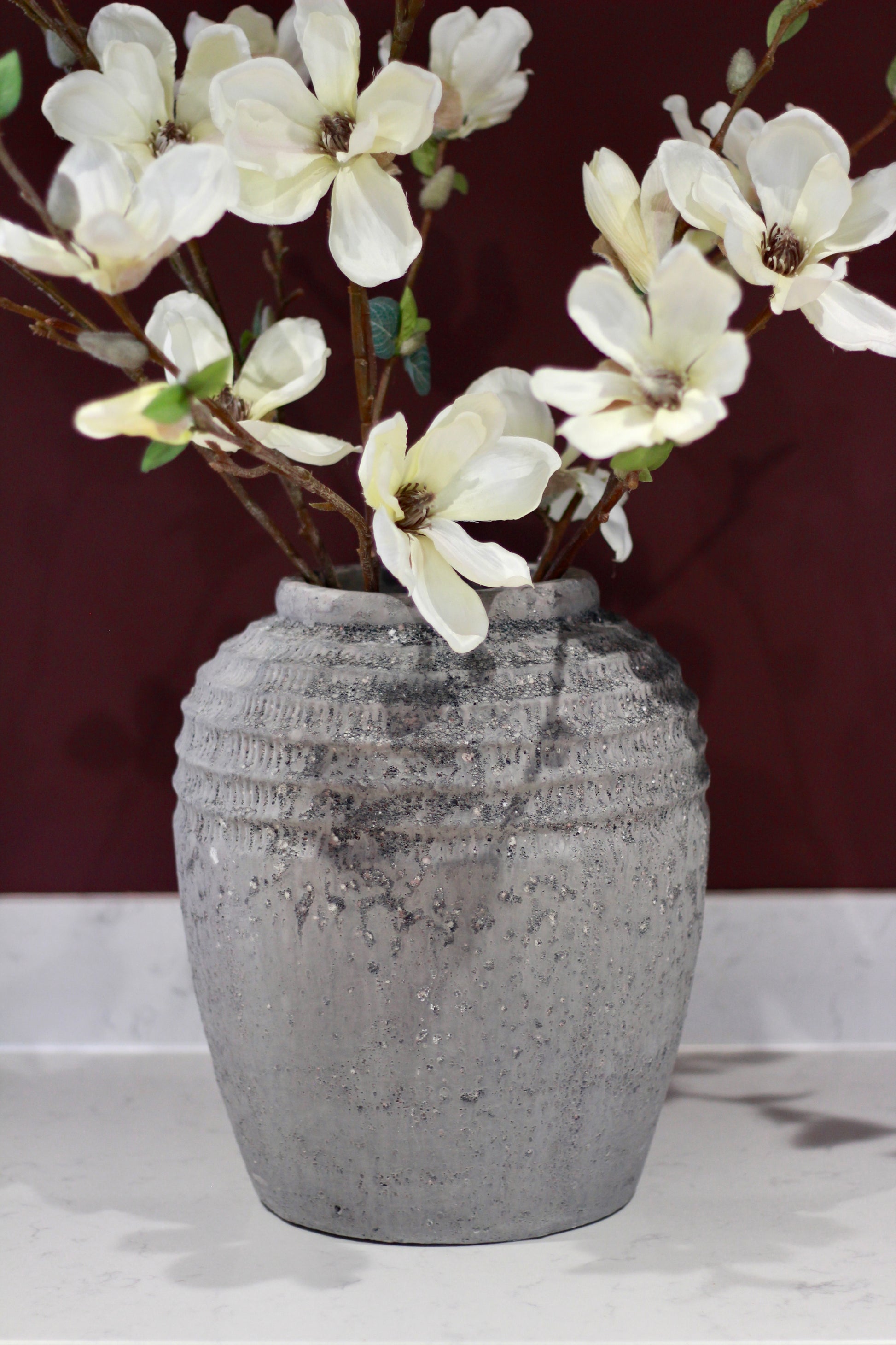Antique Grey Terracotta Pot Vase styled view – Leya Buster Interiors