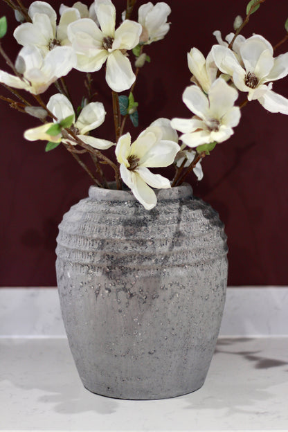 Antique Grey Terracotta Pot Vase styled view – Leya Buster Interiors
