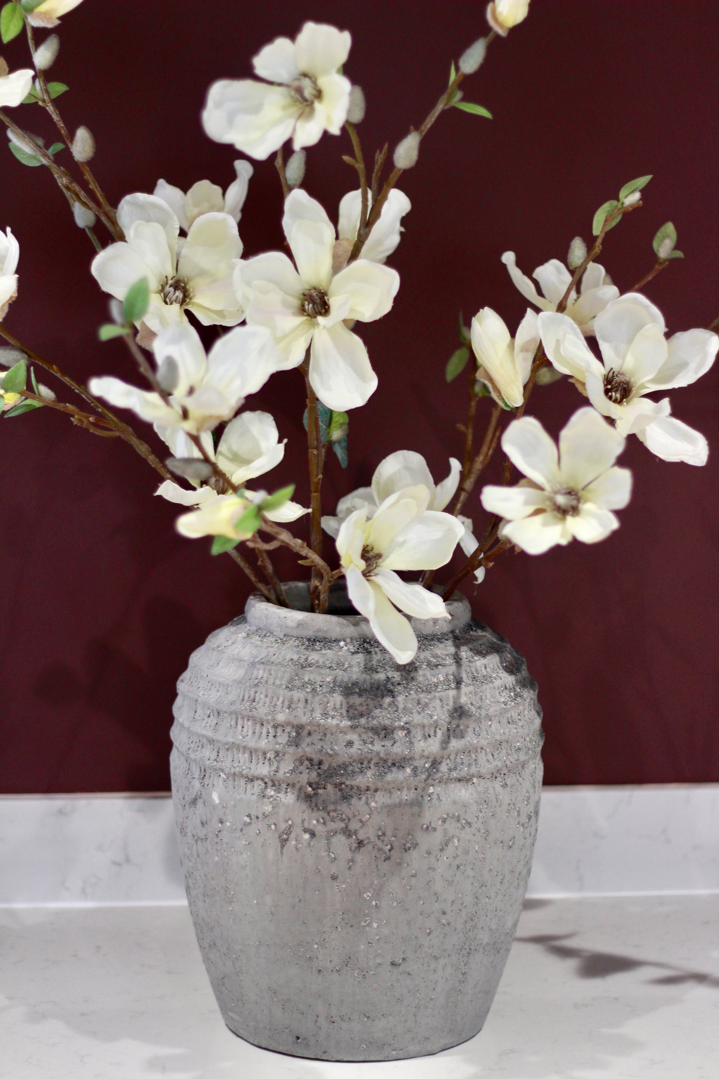 Antique Grey Terracotta Pot Vase styled view – Leya Buster Interiors