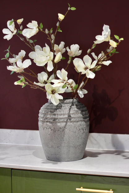 Antique Grey Terracotta Pot Vase styled view – Leya Buster Interiors
