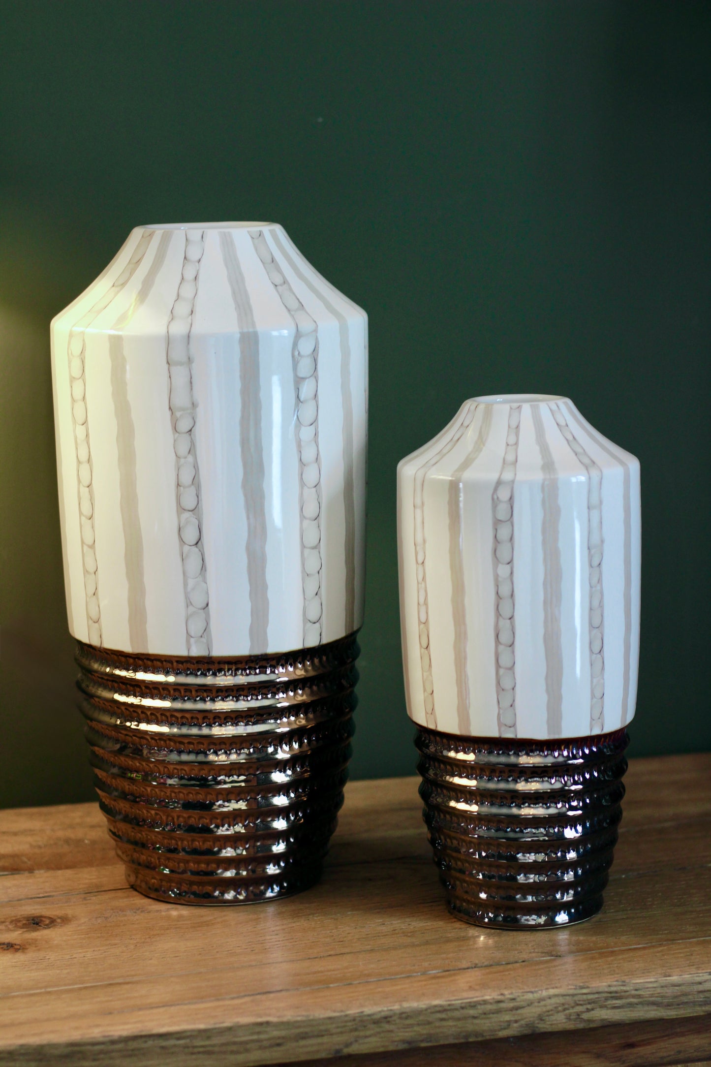 Cream & Bronze Textured Ceramic Vase | Small & Large styled view – Leya Buster Interiors