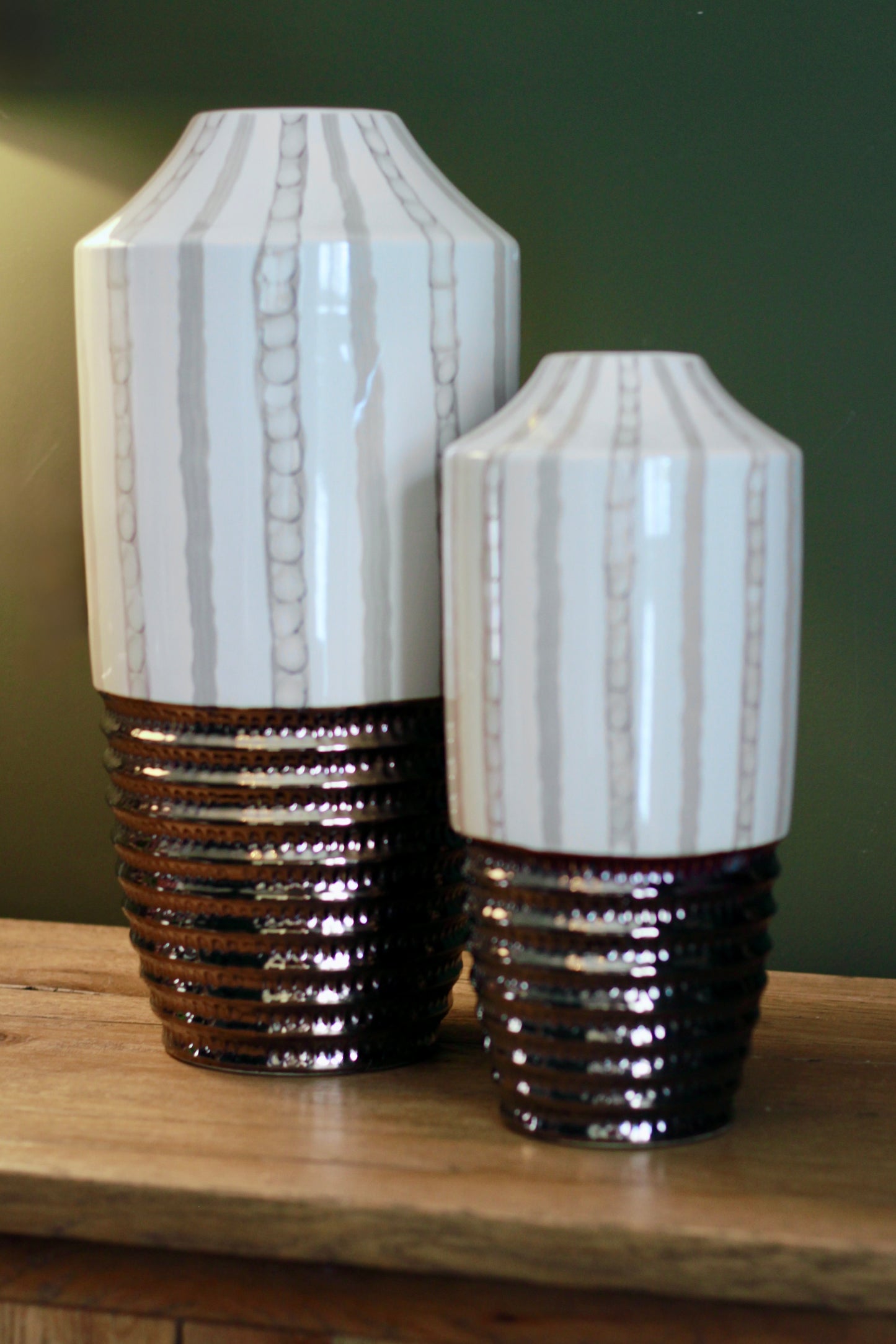 Cream & Bronze Textured Ceramic Vase | Small & Large styled view – Leya Buster Interiors