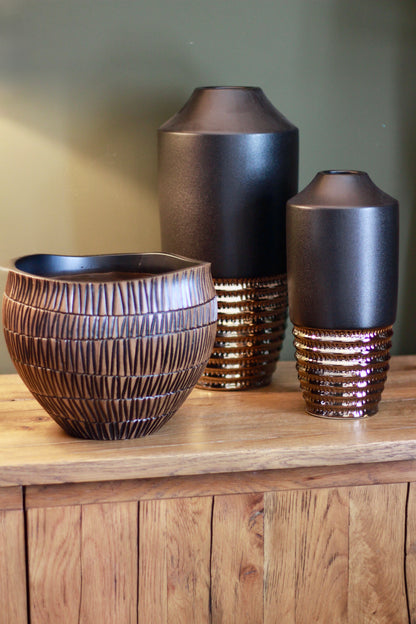 Carved Black & Brown Decorative Bowl – decorative bowl at Leya Buster Interiors