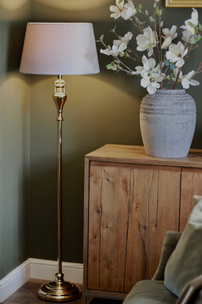 Gold Floor Lamp with Grey Velvet Shade detail – Leya Buster Interiors