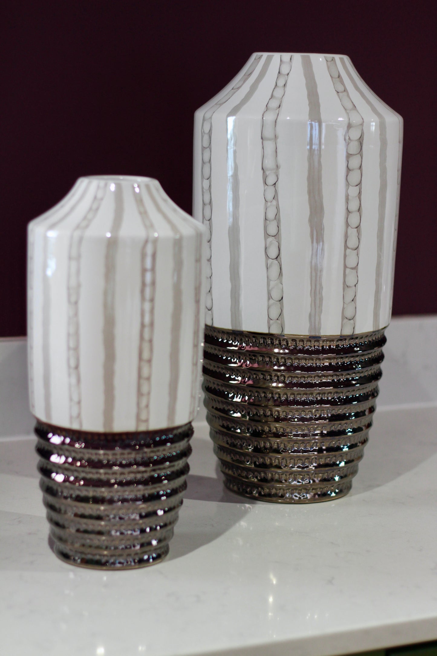 Cream & Bronze Textured Ceramic Vase | Small & Large styled view – Leya Buster Interiors