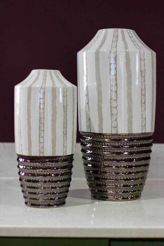 Cream & Bronze Textured Ceramic Vase | Small & Large – decorative vase at Leya Buster Interiors